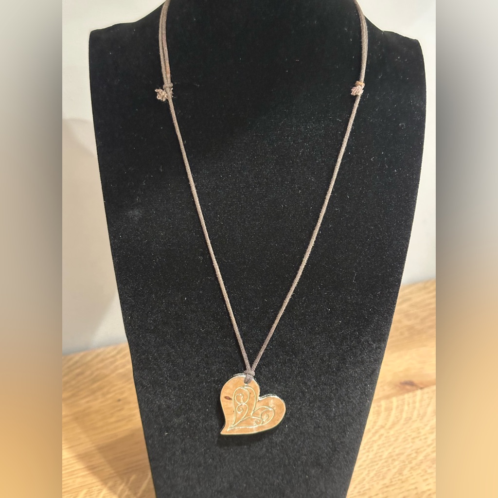 Heart Pendant Necklace In Brown Cord - Unbranded Adjustable